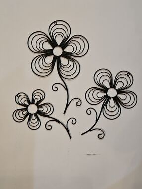 3 Piece Black Floral Metal Wall Decor - Decorative Flower Wall Art